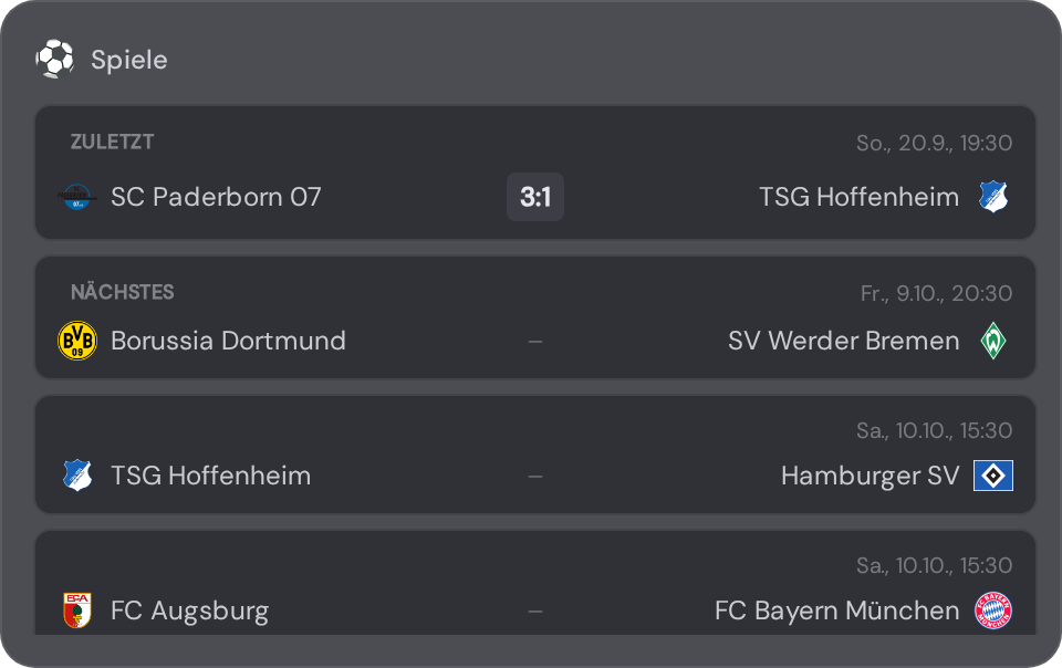 Match day widget in NX1