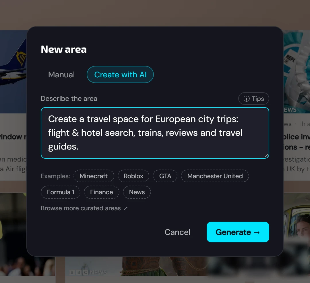 Describe a new start page with AI, then tweak the ready-made preview (1/2)