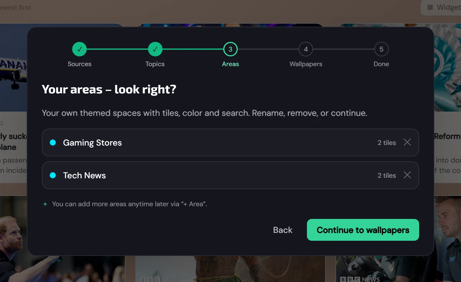 Setup: history is analyzed on device and sorted into start pages (2/3)