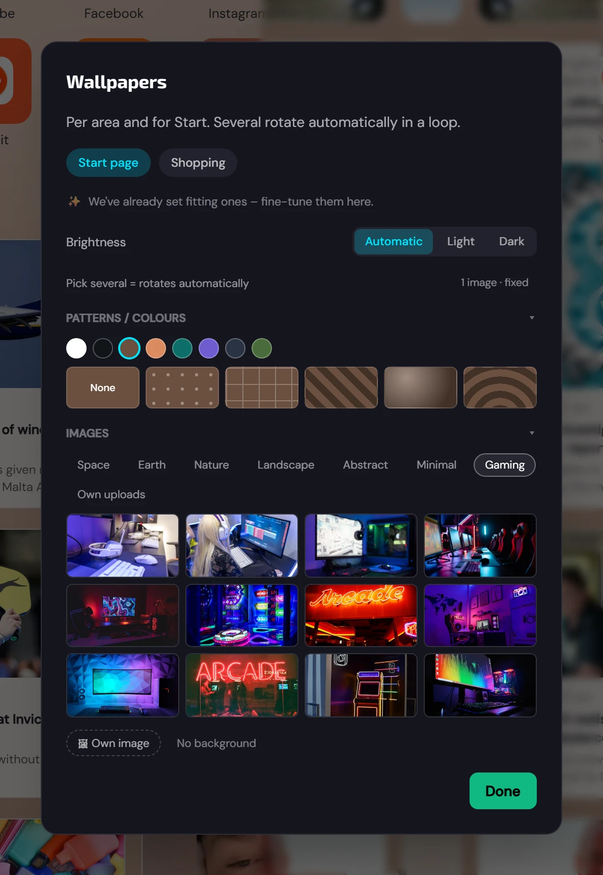 Background picker per start page with light/dark automatic mode (3/3)